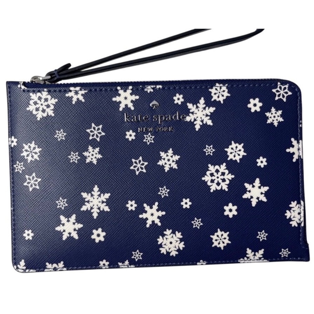 Kate Spade New York Snowflake Toss Medium Wristlet Pouch Navy‎ White KF152 New